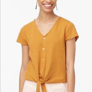 J. Crew Factory V-Neck Textured Tie Front Top in Mustard - Size Small
